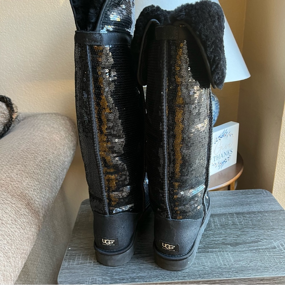 NEW! UGG Black Sequin Knee High Fur Lined Boots US10 EU41 - Picture 7 of 9